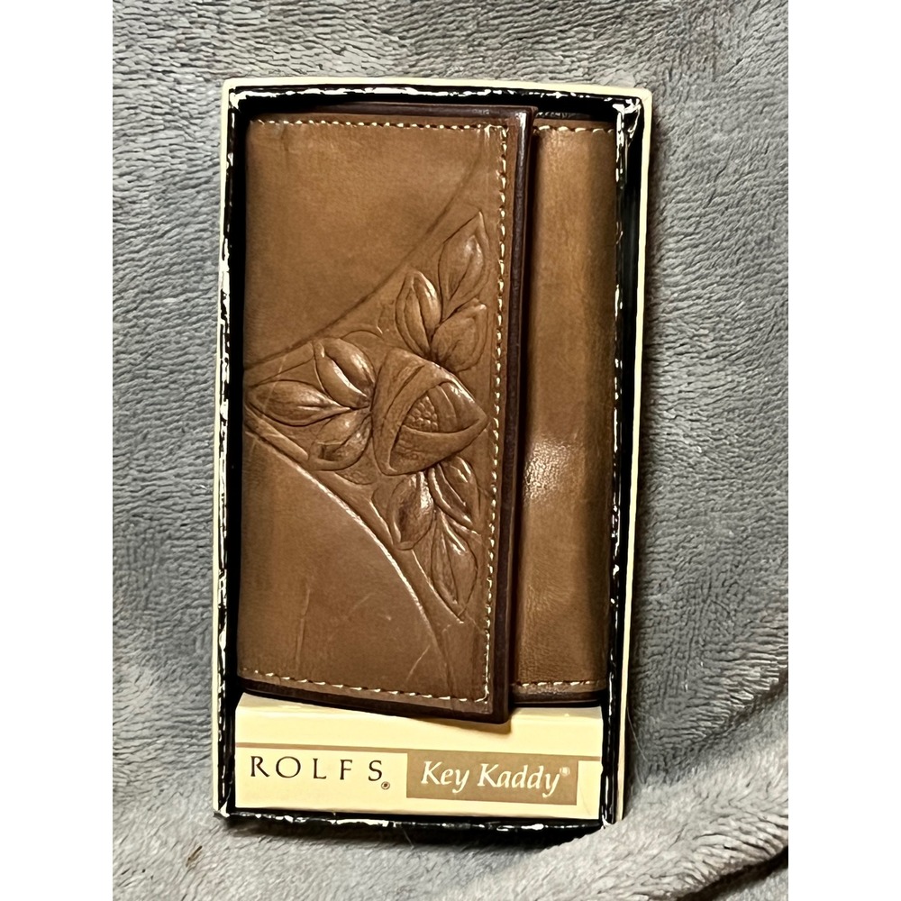 Vintage Rolfs Leather Key Kaddy Floral Tooled Key Case Wallet USA Brown NOS